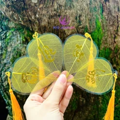 Lá bồ đề ốp điện thoại , treo ô tô, treo Ngày Tết chữ Vàng 24K (Gồm dây treo, tua rua ,bao lì xì)